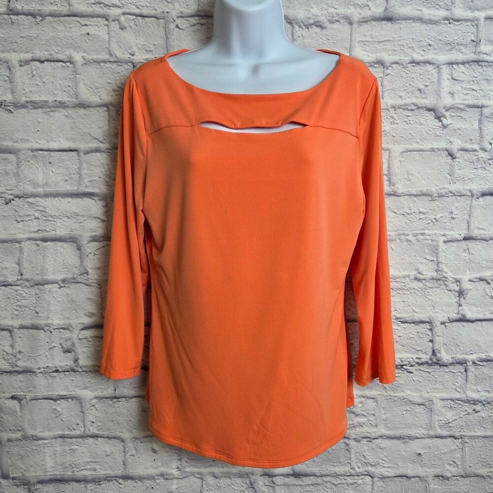 Carmen Carmen Marc Valvo Large Orange Boatneck Blouse Keyhole Cutout